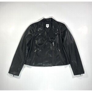 GAP Leather Motorcycle Jacket Women Size XL Black Full Zip Biker Moto Racer Cafe